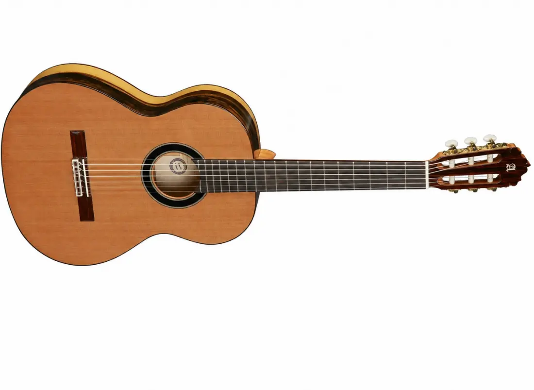 6 White Ebony Conservatory Classical Guitar with Gig Bag