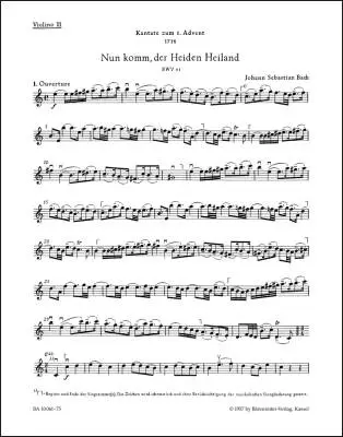 Baerenreiter Verlag - Nun Komm, der Heiden Heiland BWV 61 - Bach - Violin II Part, Urtext Edition