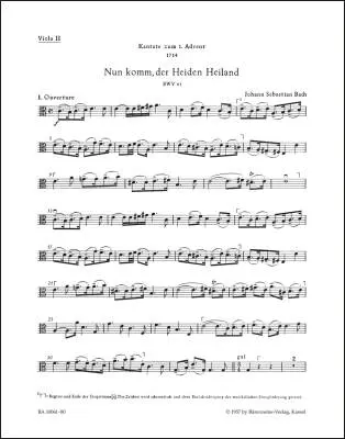 Baerenreiter Verlag - Nun Komm, der Heiden Heiland BWV 61 - Bach - Part, Urtext Edition