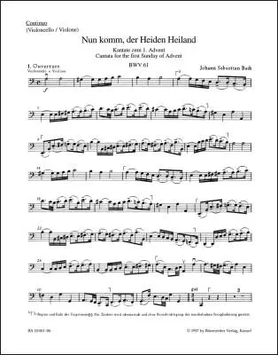 Baerenreiter Verlag - Nun Komm, der Heiden Heiland BWV 61 - Bach - Part, Urtext Edition
