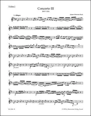 Concerto No. 3 in D Major BWV 1054 - Bach - Violin I Part, Urtext Edition
