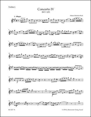 Concerto for Harpsichord and Strings No. 4 in a Major BWV 1055 - Bach - Violin I Part, Urtext Edition