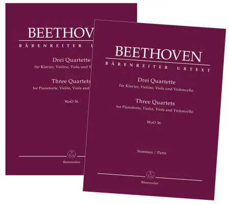 Baerenreiter Verlag - Three Quartets WoO 36 - Beethoven - Performance Score, Set of Parts, Urtext Edition, Anthology - Piano Quartet