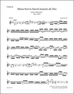 Baerenreiter Verlag - Missa Brevis Sancti Joannis de Deo Hob. XXII:7 Little Organ Mass - Haydn - Violin II Part, Urtext Edition