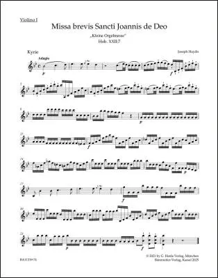 Baerenreiter Verlag - Missa Brevis Sancti Joannis de Deo Hob. XXII:7 Little Organ Mass - Haydn - Violin I Part, Urtext Edition