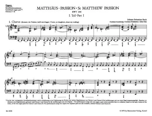 St. Matthew Passion BWV 244 - Bach - Organ/Choir I, II Part, Urtext Edition