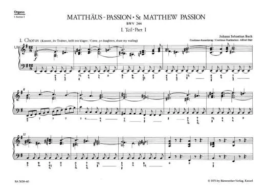 St. Matthew Passion BWV 244 - Bach - Organ/Choir I Part, Urtext Edition