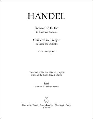 Concerto in F Major Op. 4/5 HWV 293 - Handel - Cello/Double Bass/Bassoon Part, Urtext Edition