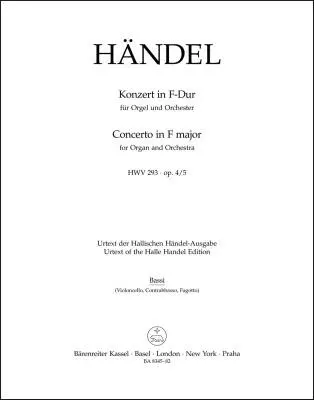 Concerto in F Major Op. 4/5 HWV 293 - Handel - Cello/Double Bass/Bassoon Part, Urtext Edition