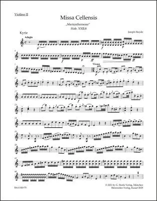 Baerenreiter Verlag - Missa Cellensis Hob. XXII:8 Mass for Mariazell - Haydn - Violin II Part, Urtext Edition