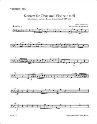 Concerto in C Minor - Bach - Cello/Double Bass Part, Urtext Edition
