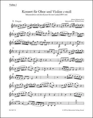 Concerto in C Minor - Bach - Violin I Part, Urtext Edition