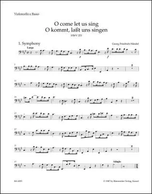 Baerenreiter Verlag - O Come Let Us Sing HWV 253 - Handel - Cello/Double Bass Part, Urtext Edition