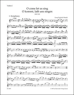Baerenreiter Verlag - O Come Let Us Sing HWV 253 - Handel - Violin I Part, Urtext Edition