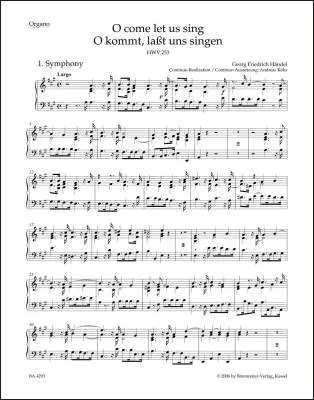 Baerenreiter Verlag - O Come Let Us Sing HWV 253 - Handel - Organ Part, Urtext Edition