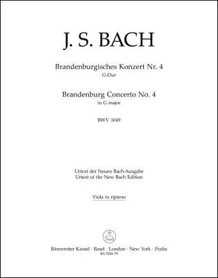 Baerenreiter Verlag - Brandenburg Concerto No. 4 in G Major BWV 1049 - Bach - Viola Part, Urtext Edition