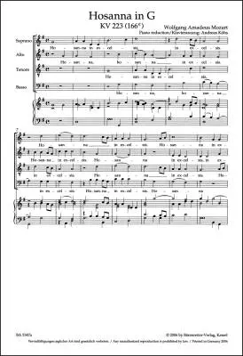 Baerenreiter Verlag - Hosanna in G Major K. 223 (166e) - Mozart - Vocal Score, Urtext Edition - Choir, Piano