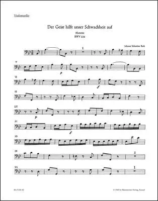 Baerenreiter Verlag - Der Geist Hilft Unser Schwachheit auf BWV 226 - Bach - Cello Part, Urtext Edition
