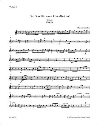Baerenreiter Verlag - Der Geist Hilft Unser Schwachheit auf BWV 226 - Bach - Violin I Part, Urtext Edition