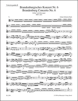 Brandenburg Concerto No. 6 in B Flat-major BWV 1051 - Bach - Viola de Gamba II Part, Urtext Edition