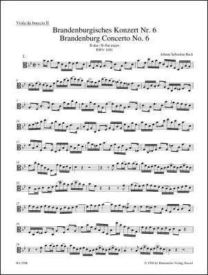 Baerenreiter Verlag - Brandenburg Concerto No. 6 in B Flat-major BWV 1051 - Bach - Viola II Part, Urtext Edition