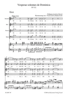 Vesperae Solennes de Dominica K. 321 - Mozart - Vocal Score, Urtext Edition