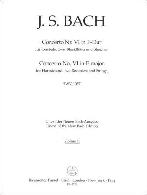 Baerenreiter Verlag - Concerto No. 6 in F Major BWV 1057 - Bach - Violin II Part, Urtext Edition