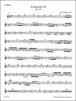 Baerenreiter Verlag - Concerto No. 6 in F Major BWV 1057 - Bach - Violin I Part, Urtext Edition