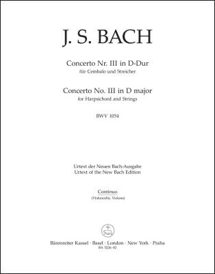 Concerto No. 3 in D Major BWV 1054 - Bach - Cello/Double Bass Part, Urtext Edition