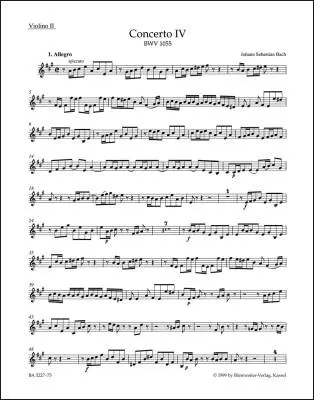 Concerto for Harpsichord and Strings No. 4 in a Major BWV 1055 - Bach - Violin II Part, Urtext Edition