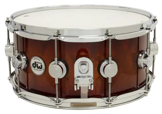 L&M Exclusive Collector\'s Series Cherry/Mahogany 6.5x14\'\' Snare Drum - Amber to Rich Red Burst Over Giant Quilted Sapele