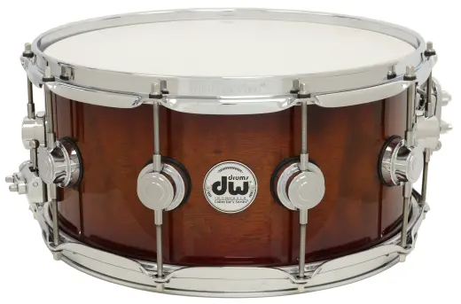 Drum Workshop - L&M Exclusive Collectors Series Cherry/Mahogany 6.5x14 Snare Drum - Amber to Rich Red Burst Over Giant Quilted Sapele