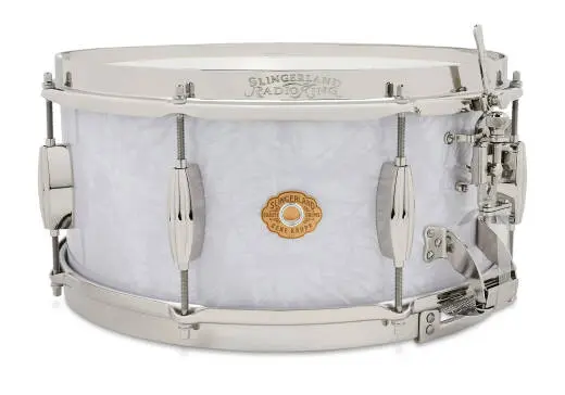 Slingerland - Limited Edition 6.5x14 Gene Krupa Radio King Snare Drum - White Marine Pearl Wrap