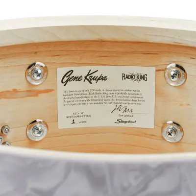 Limited Edition 6.5x14\'\' Gene Krupa Radio King Snare Drum - White Marine Pearl Wrap