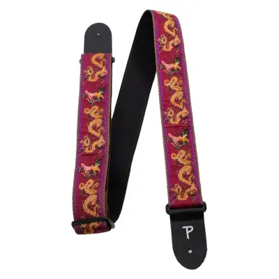 2\'\' Jacquard Guitar Strap with Leather Ends - Red Dragon Warrior