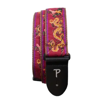 2\'\' Jacquard Guitar Strap with Leather Ends - Red Dragon Warrior