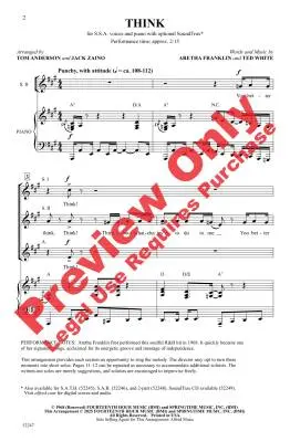 Think - Anderson/Zaino - Choral Octavo - SSA Accompanied