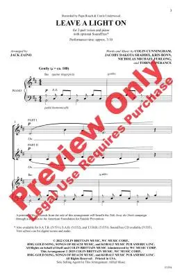 Leave a Light On - Zaino - Choral Octavo - 2-Pt Accompanied