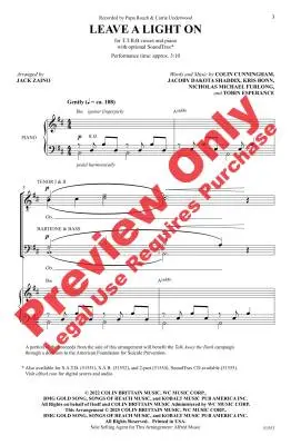 Leave a Light On - Zaino - Choral Octavo - TTBB Accompanied