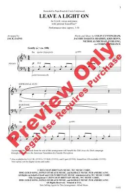 Leave a Light On - Zaino - Choral Octavo - SAB Accompanied
