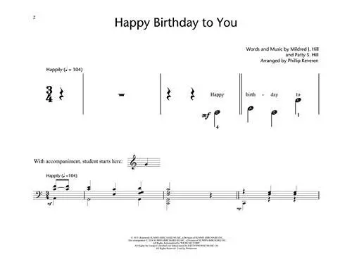 Happy Birthday To You - Keveren - Early Elementary Piano