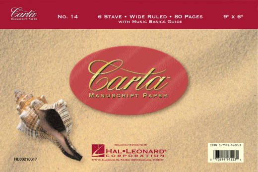 Hal Leonard - Carta Manuscript Paper: No. 14 - 6 Stave Wide Ruled - Writing Pad