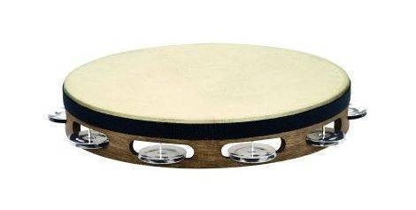 Traditional Headed Walnut Tambourine - 1 Row Stainless Steel Jingles