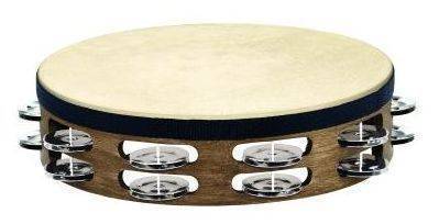 Traditional Headed Walnut Tambourine - 2 Rows Stainless Steel Jingles