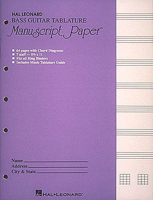Bass Guitar Tablature Manuscript Paper - 7 Stave/8 Chord Diagrams - Book