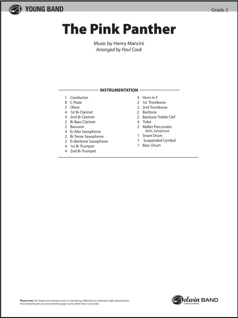 The Pink Panther - Mancini/Cook - Conductor Score - Gr. 2