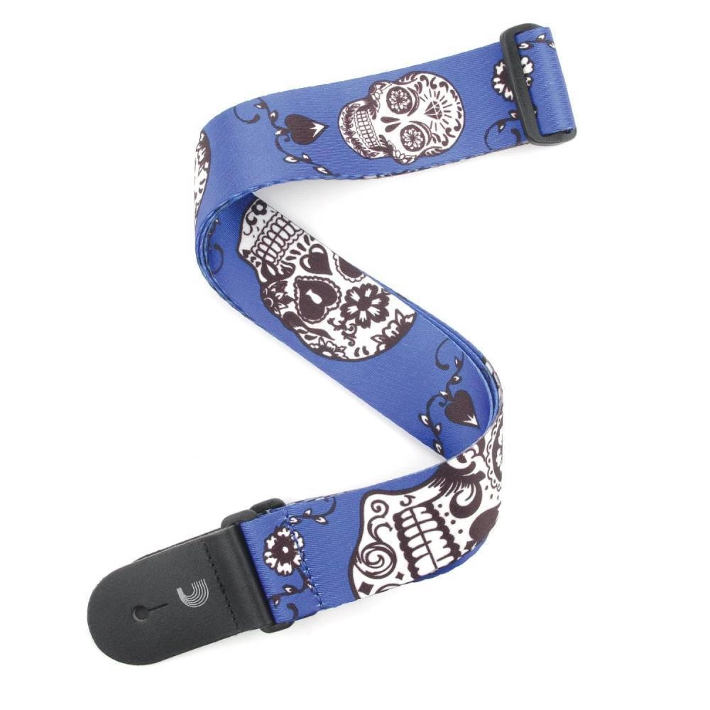 2\'\' Woven Guitar Strap, Sugar Skulls - Blue