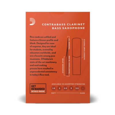 Contrabass Clarinet Reeds, Strength 1.5, 10-pack