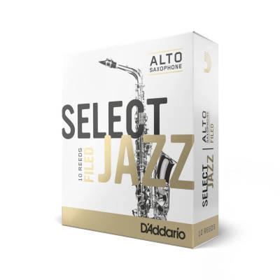 DAddario Woodwinds - Select Jazz Alto Sax Reeds, Filed, Strength 2 Strength Medium, 10-pack