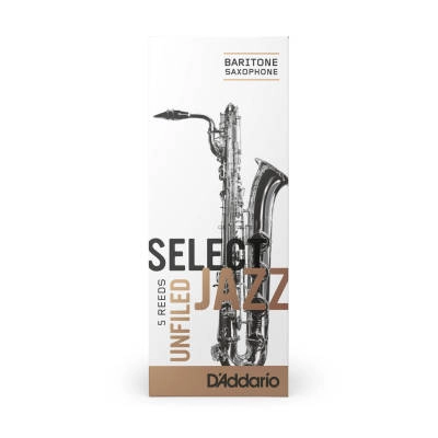 Select Jazz Baritone Sax Reeds, Unfiled, Strength 2 Strength Medium, 5-pack